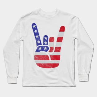 4th Of July American Flag Rock Sign America Us Long Sleeve T-Shirt